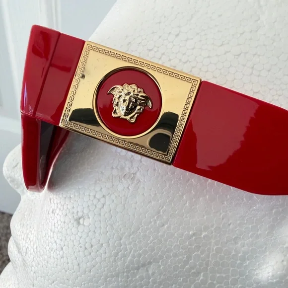 Versace Sunglasses VE 4401 Pilot Medusa Stud Red/Gold Medusa Medallion Luxury - Picture 5 of 14